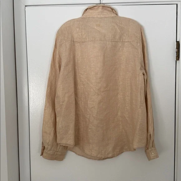 Lilly Pulitzer Sea View Metallic Button Down 
Gold Foiled Sandbar X Resort White - Picture 4 of 9